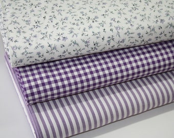 Paquet de tissus Westfalenstoffe tissu en coton fleurs violettes à carreaux 3 x 0,40 m