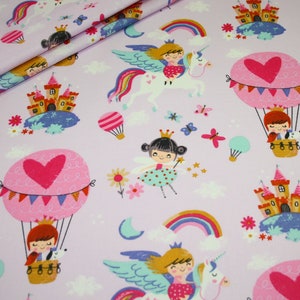 Coated cotton fabric pink princess unicorn