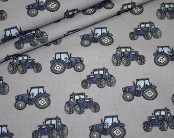 Tissu coton tracteur gris bleu 1 m