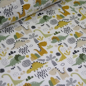 Coated cotton fabric Dinos dinosaur mustard green image 1