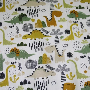 Coated cotton fabric Dinos dinosaur mustard green image 3