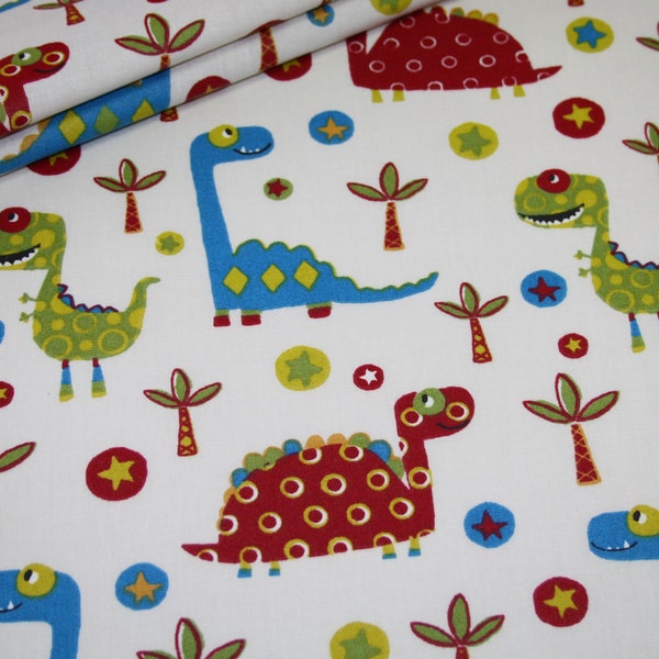 Tissu coton enduit dinosaures beige vert dinosaures