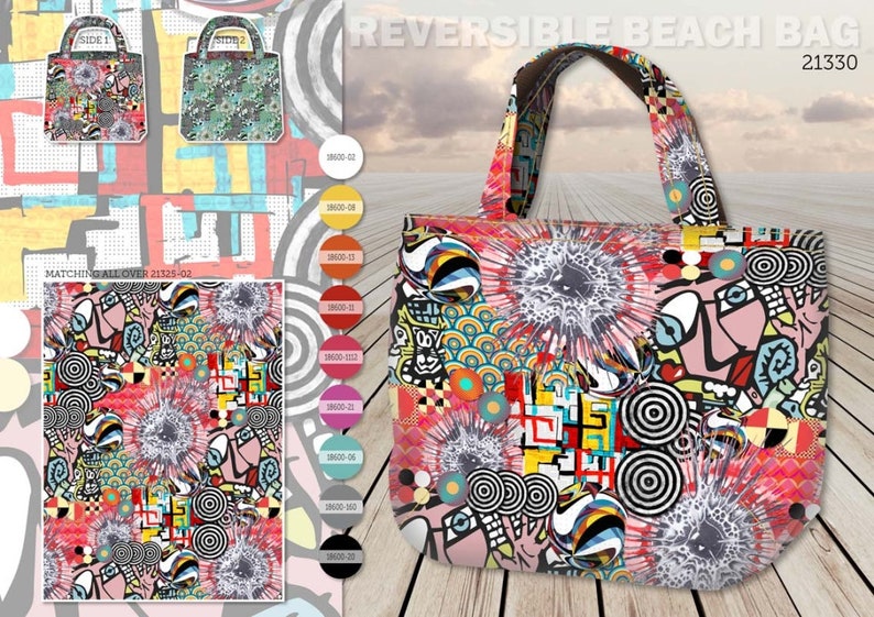 Stenzo Strand Shopper Taschen Panel fester Canvas Stoff bunt cool Nur Stoff Bild 2