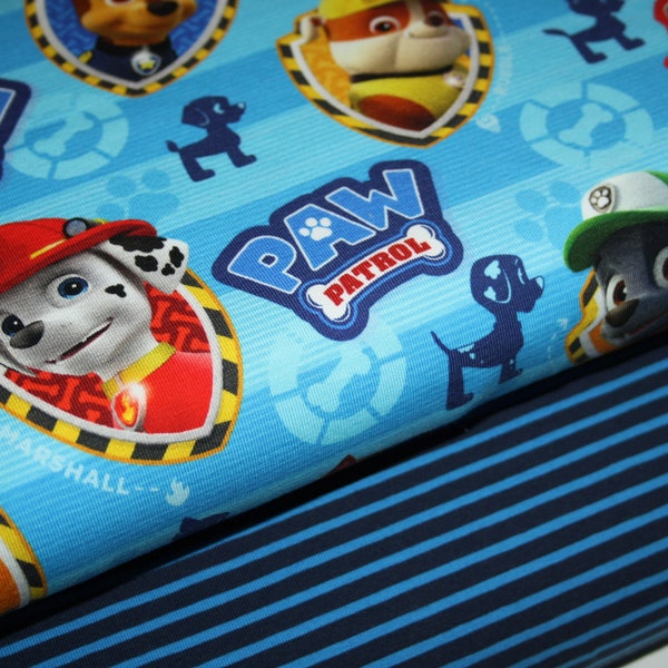 Fabric package jersey fabric Paw Patrol and blue stripes 2x 0,50 m