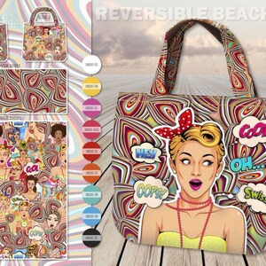 Nur Stoff Stenzo Strand Shopper Taschen Panel fester Canvas Stoff Retro Girl Bild 2