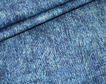 Tissu fin en jersey éponge bleu style jeans, motif grossier bleu