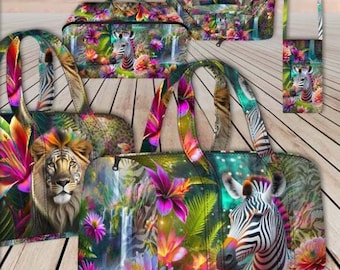 Nur Stoff Stenzo Weekender Taschen Panel fester Canvas Stoff Safari Flowers