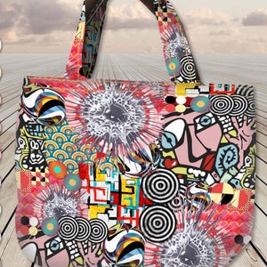 Stenzo Strand Shopper Taschen Panel fester Canvas Stoff bunt cool Nur Stoff Bild 1