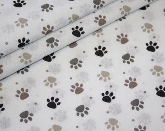 Tissu coton pattes de chiens marron gris 1 m
