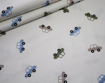 Jersey fabric cream white small cars