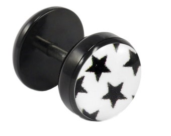 1 Fake Plug Ohrstecker mit Stern-Motiv weiß Fake Piercing 1 Fake Plug Ohrstecker mit Stern-Motiv weiß Fake Piercing