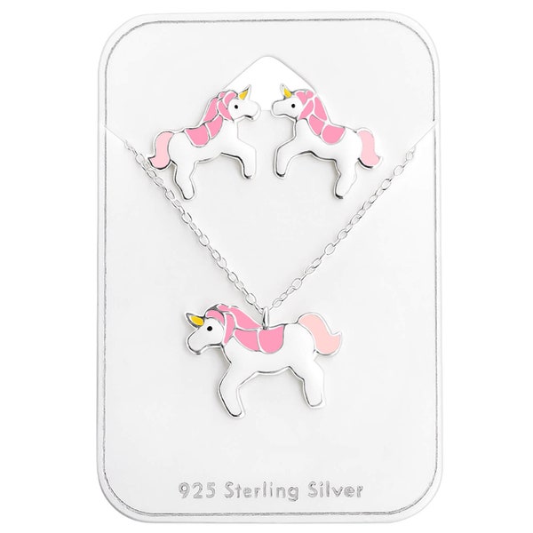 1 paire de boucles d'oreilles licorne en argent sterling 925 avec chaîne