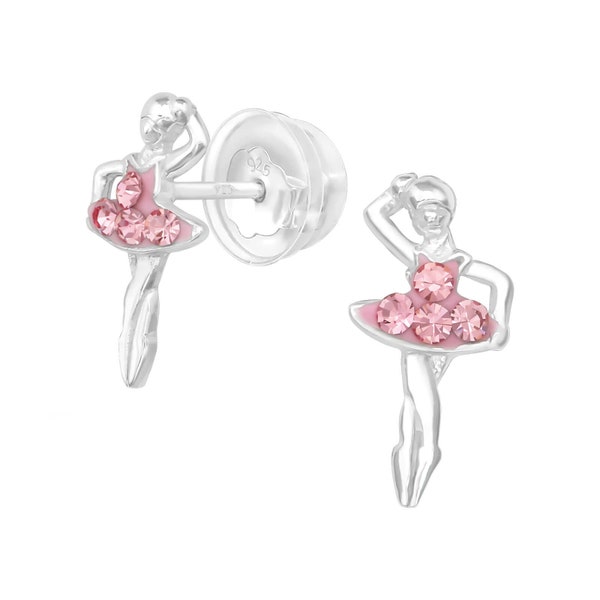 1 Paar Ohrringe Ohrstecker 925 Sterling Silber Kristalle mit Ballerina