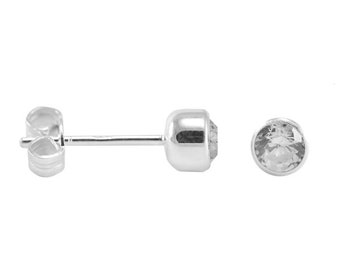 1 Paar Ohrringe 925 Sterling Silber Ohrstecker mit runden Zirkonia transparent