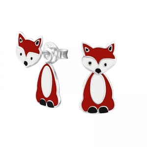 1 pair of stud earrings with fox earrings made of 925 sterling silver