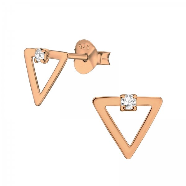 1 pair of earrings 925 sterling silver ear studs rose gold plated triangle with crystal