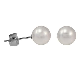 1 Paar Ohrstecker mit synthetischer Perle Ohrring aus Chirurgenstahl in weiß 3-4-5-6-8mm