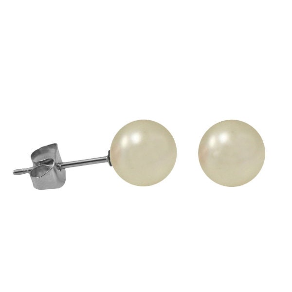 1 pair of stud earrings with synthetic pearl in cream earring made of surgical steel 3-4-5-6-8 mm