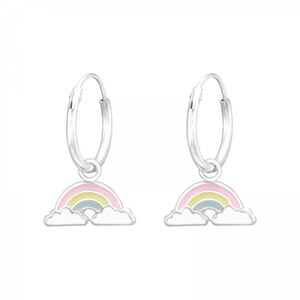 1 pair of hoop earrings 925 sterling silver with rainbow