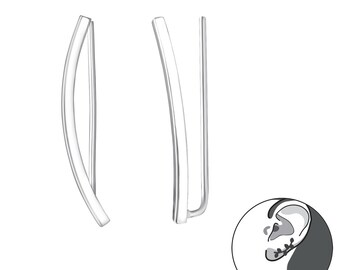 1 Paar Gekurvte simple Ear Climber 925 Sterling Silber Ohrstecker Ohrklemme