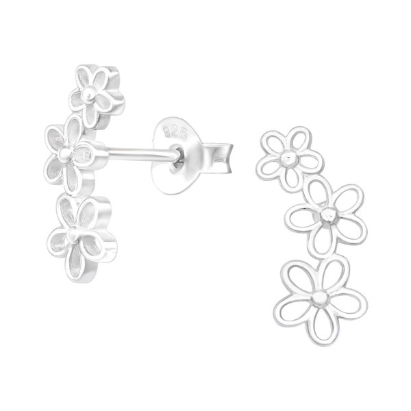 1 Paar Ohrringe 925 Sterling Silber Ohrstecker Dreifache Blume