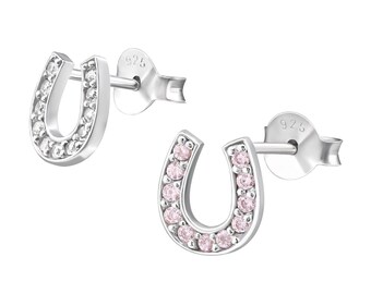 1 pair of earrings 925 sterling silver stud earrings horseshoe with zirconia stones in different colors