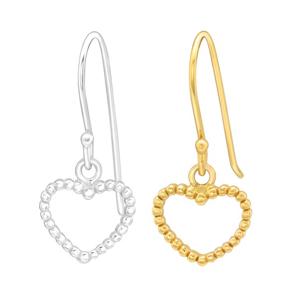 1 pair of 925 sterling silver ear hook earrings gold plated heart with balls