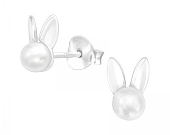 1 Paar Ohrstecker Hase mit Perle Ohrringe aus 925 Sterling Silber