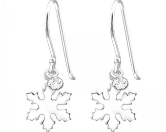 1 pair of ear hook earrings snowflake with crystal earrings made of 925 sterling silver