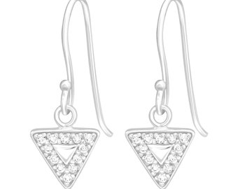 Boucles d'oreilles triangle crochets d'oreilles en argent sterling 925 avec pierres de zircone transparentes