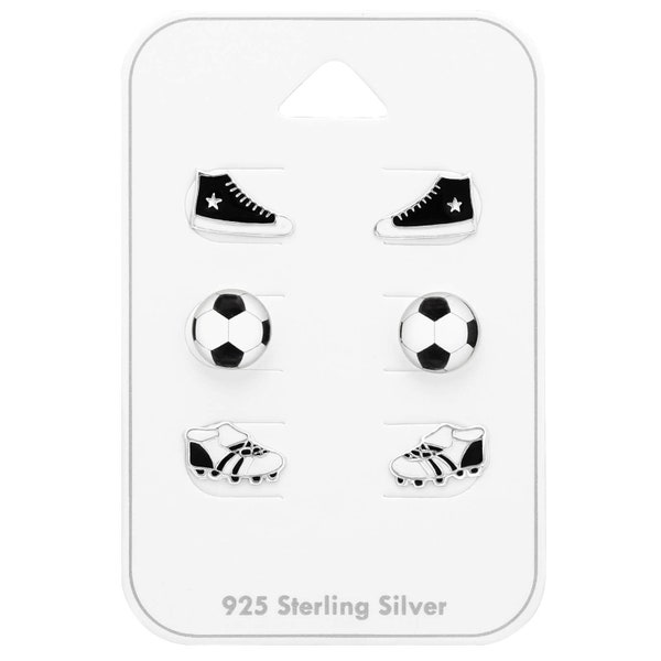 Set Ohrringe Ohrstecker 925 Sterling Silber mit Fußball Sport Motiven