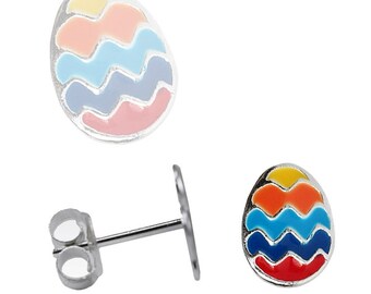 1 pair of earrings made of 925 sterling silver stud earrings with colorful Easter eggs