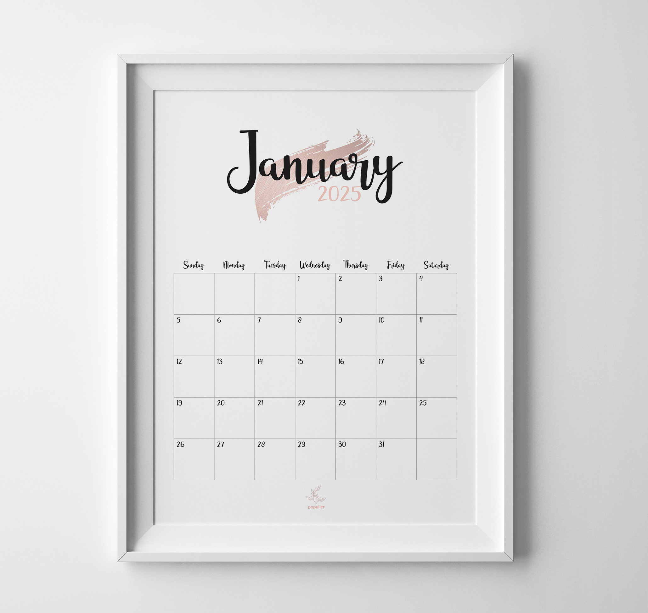 2025 PRINTABLE Calendar 2025, Wall Calendar, Monthly Desk Calendar, Printable PDF Calendar 2025