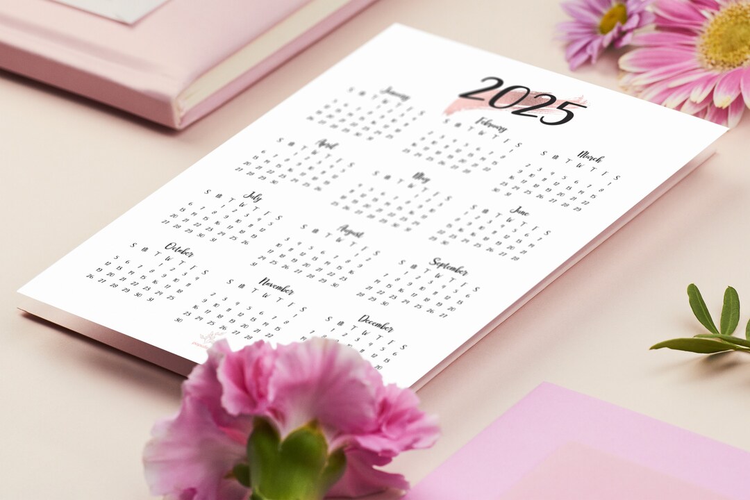 2025 PRINTABLE Calendar 2025, Wall Calendar, Printable PDF, 2025 Year Calendar, Calendar 2025, Calendar Printable 2025 Rose Gold/pink - Etsy
