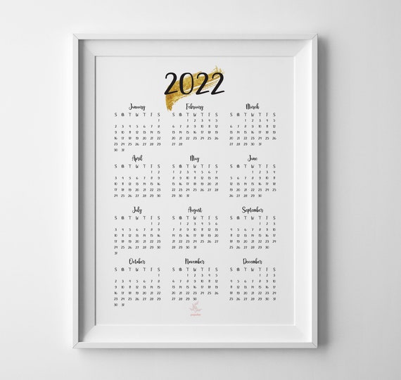 2022 Printable Calendar 2022 Wall Calendar Printable Pdf | Etsy
