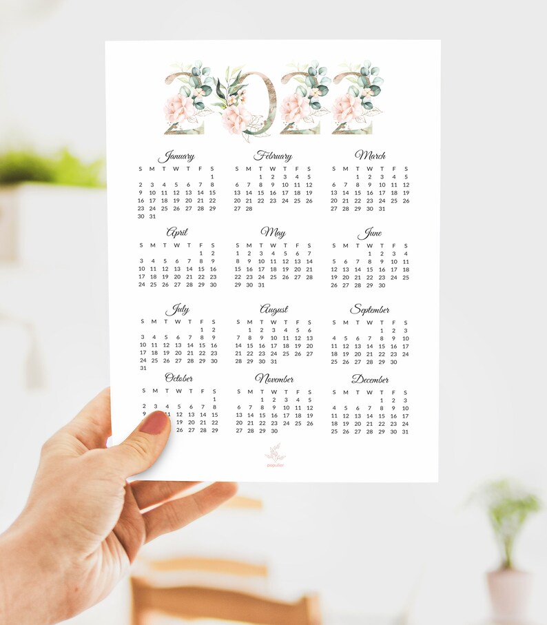 2022 PRINTABLE Calendar 2021, Wall Calendar, Printable PDF, 2022 Year