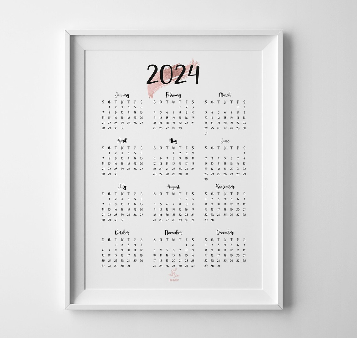 2024 PRINTABLE Calendar 2024, Wall Calendar, Printable PDF, 2024 Year