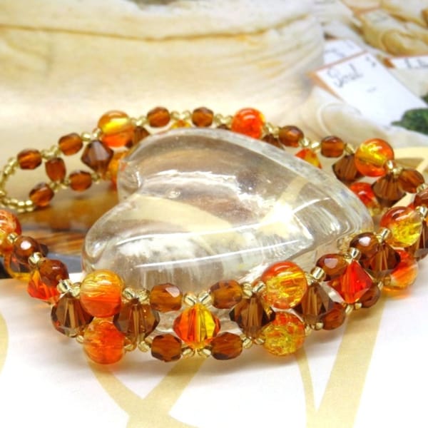 Bracelet ROSI FIREOPAL Smoked TOPAZ perles facette Bohême cristal toupies Swarovski verre craquelé orange marron or feu cadeau A055