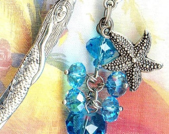 Bookmark  MERMAID STARFISH faceted crystal beads turquoise tibetan silver sea holiday ocean charm MP193