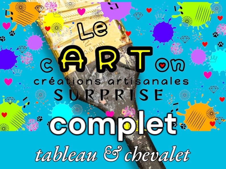 Le cARTon COMPLET SURPRISE box with original abstract art work painting 5x8cm and mini wooden easel gift idea LUMIO collection decoration image 1