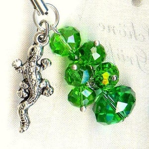 Phone Charm FOREST LIZARD green crystal GSM1 image 1