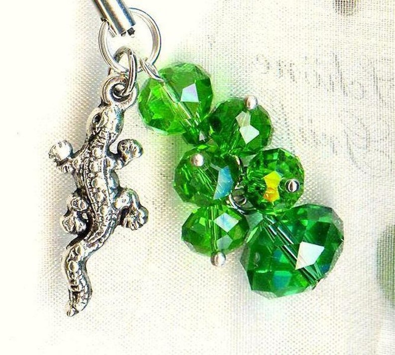 Phone Charm FOREST LIZARD green crystal GSM1 image 1