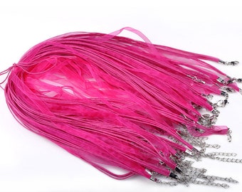 10x organza ribbon necklaces 3+1 FUCHSIA MAT1658