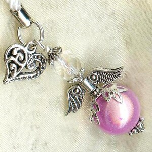 Cellphone pendant charm CELESTIAL WHITE beads crystal faceted miracle glass wedding gift guests luck protection prayer guardian heaven Pink