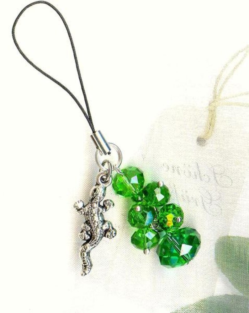 Phone Charm FOREST LIZARD green crystal GSM1 image 2