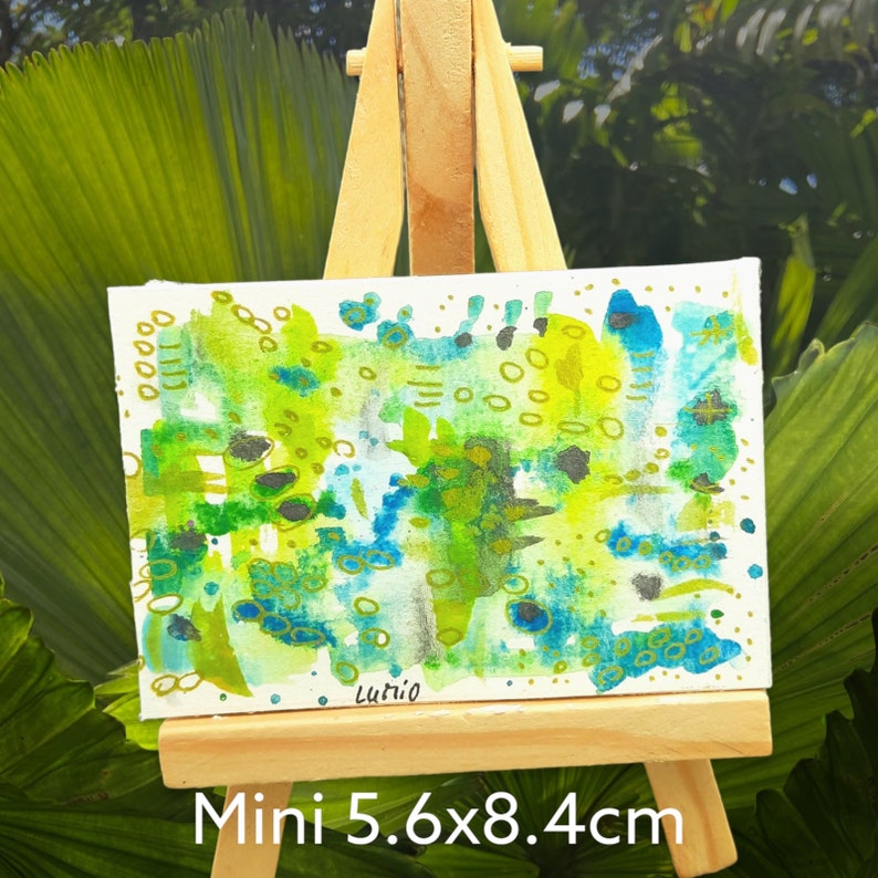 Le cARTon COMPLET SURPRISE box with original abstract art work painting 5x8cm and mini wooden easel gift idea LUMIO collection decoration image 10