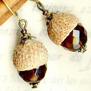 Boucles CHENES Bleu AZUR GLANDS naturels perles facettes cristal Bohême foret coupelle bronze vintage OR460 image 4