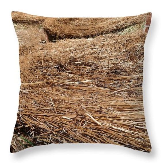 Housse Coussin Ferme Aveyronnaise Foin Automne Impression Beige Lin Photo Décoration Maison Campagna