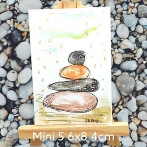 Le cARTon COMPLET SURPRISE box with original abstract art work painting 5x8cm and mini wooden easel gift idea LUMIO collection decoration image 9