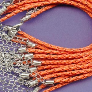 10x BRACELETS simili CUIR tressé ORANGE mode vêtement bijoux pendentif argent rallonge chainette pandorra MAT2119 image 1